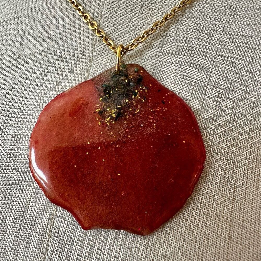 Handmade Resin Necklace with Real Flower Petal & Gold Glitter